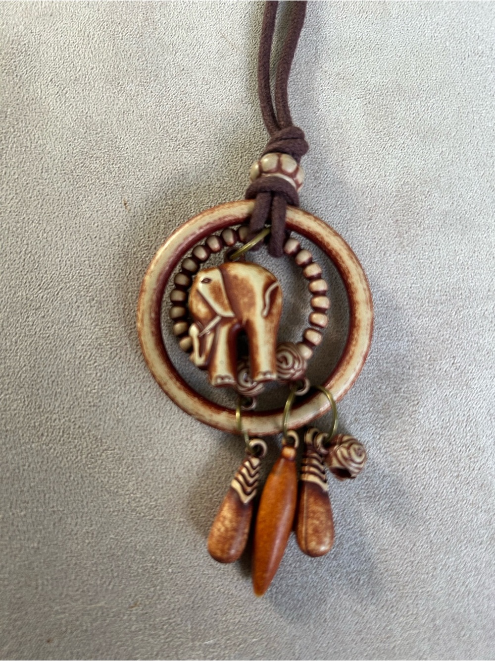 Boho Elephant Pendant Necklace in Brown - Artisan Women’s Jewelry